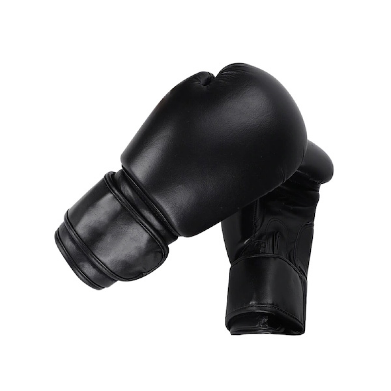 Black Solid Boxing Leather Gloves